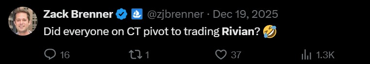 Zack Brenner: Did everyone on CT pivot to trading Rivian?